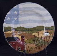 Sakura Warren Kimble AMERICA THE BEAUTIFUL Salad Dessert Plate Red Barn